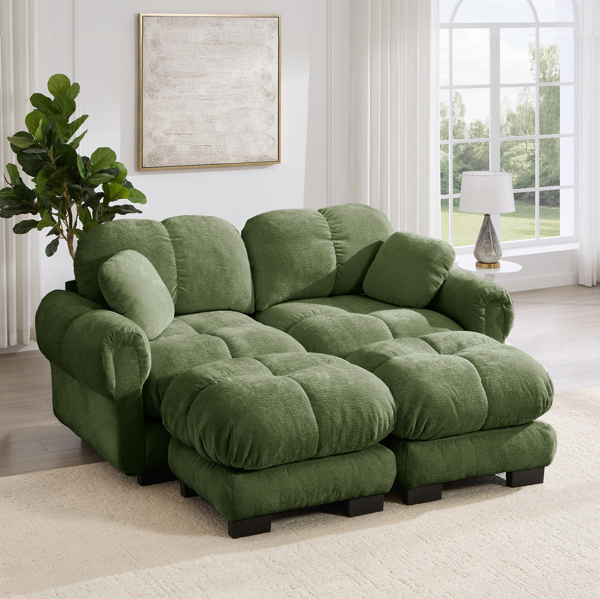 SOFA mit U-Form Chenille Grün - Grün, Holz (149/90/190.1cm) - Meubliv
