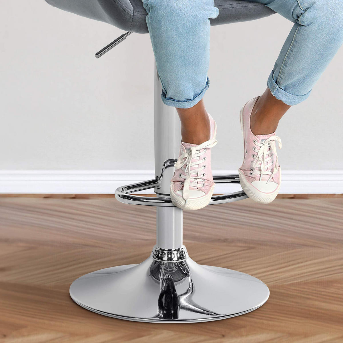 BARHOCKER 2er Set Samt Dunkelgrau - Chromfarben/Dunkelgrau, Textil/Metall (51/89/52cm) - CLP