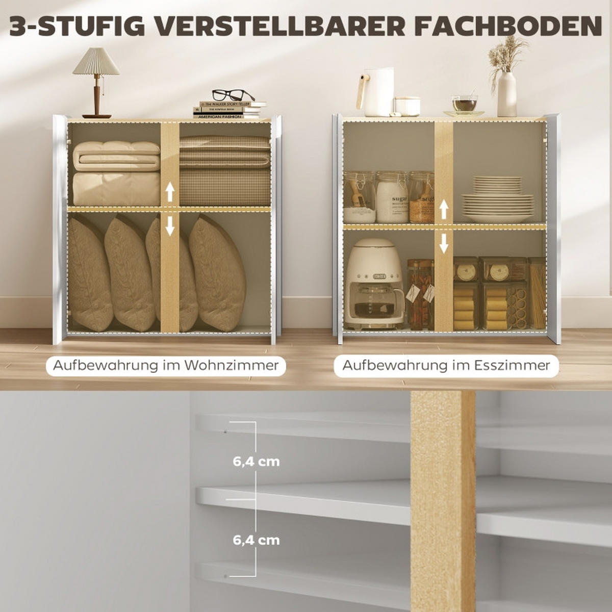 KOMMODE mit verstellbaren Einlegeböden, 80 x 40 x 80 cm, Weiß, Holz - Weiß, Holz (80/80/40cm) - SONNENH