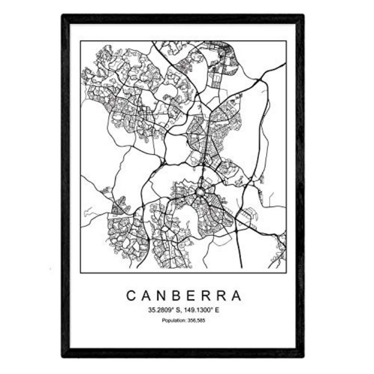 POSTER City Map – Canberra (Scandinavian Style) A4 Rahmenlos - Klar, Papier (29.7/5/21cm) - Nacnic