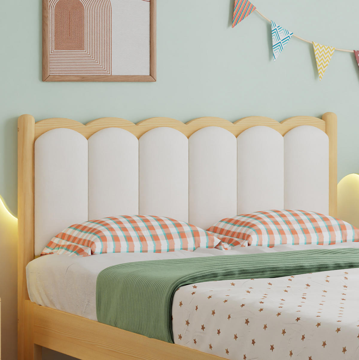 KINDERBETT 90/200 cm aus Holz mit gepolstertem PU-Kopfteil Beige/Natur - Beige, Holz (90/200cm) - Modenvie
