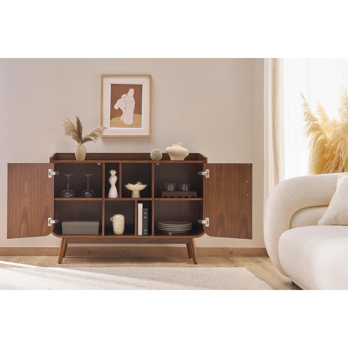 SIDEBOARD Vintage Holz Nussbaum HALLEN - Walnussfarben, Holz (40/86/122cm) - Miliboo