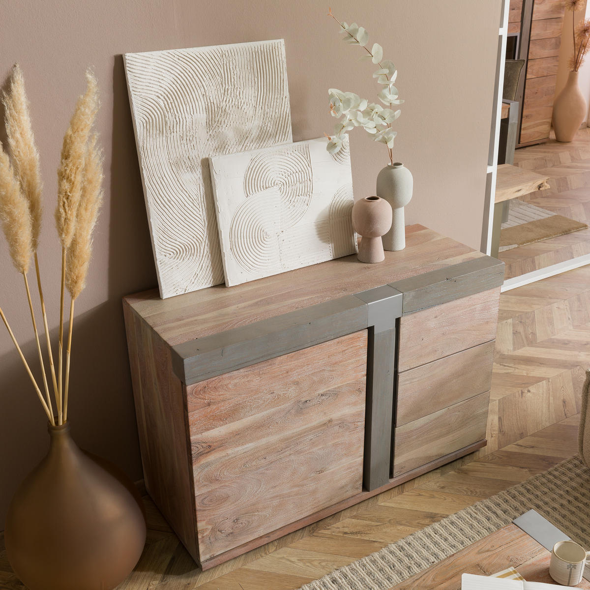 SIDEBOARD Akazie 115x45x75 beige lackiert Amsterdam #109 - Beige, Holz (115/75/45cm) - Massivmoebel24