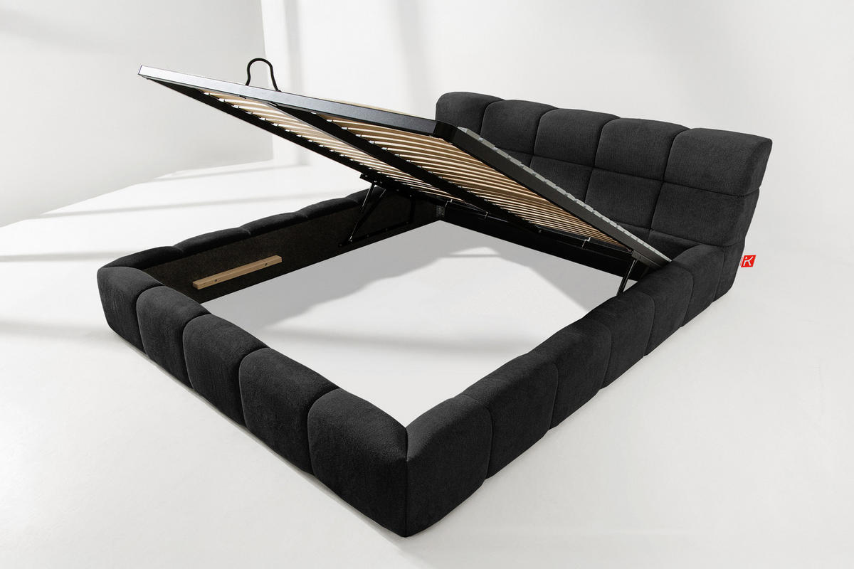 POLSTERBETT AERI 140/160/180/200 mit Rahmen und Bettkasten, anthrazit - Anthrazit, Holz/Holzwerkstoff (180/200cm) - KONSIMO®