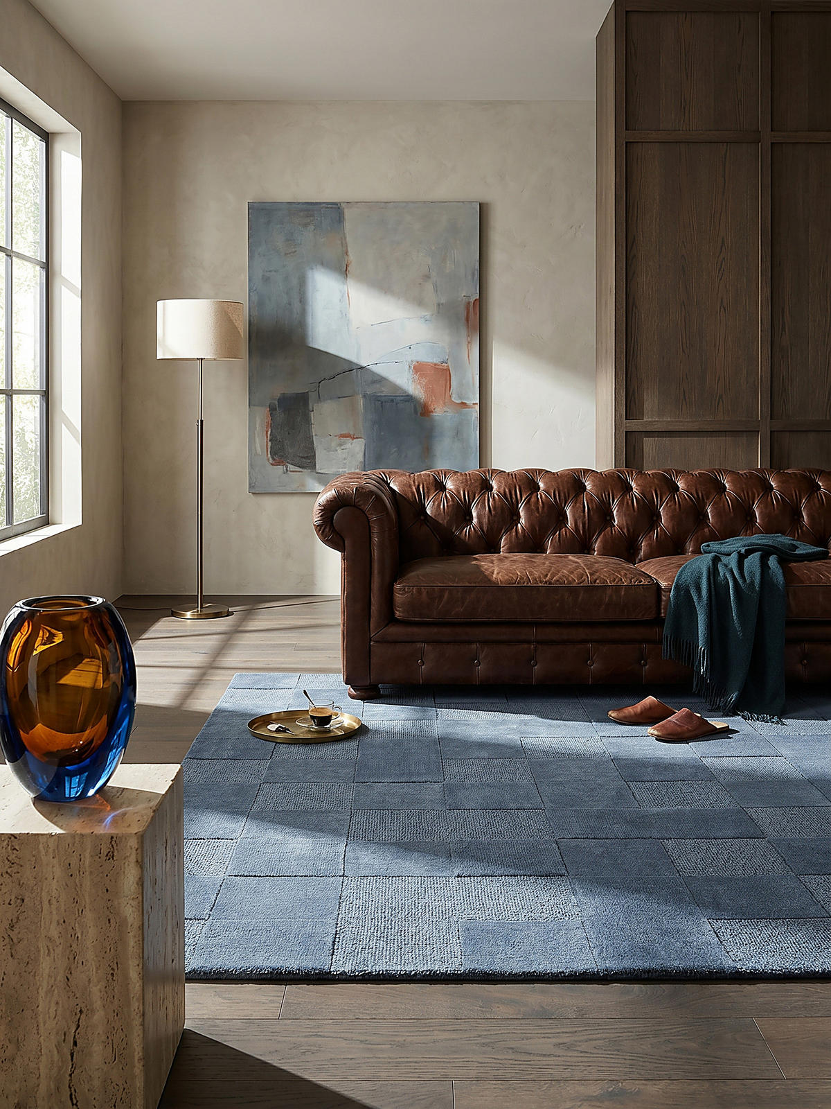 WOLLTEPPICH DEBEN, mit Schachbrettmuster, Blau, 160 x 230 cm - Blau, Textil (230/160cm) - KADIMA DESIGN