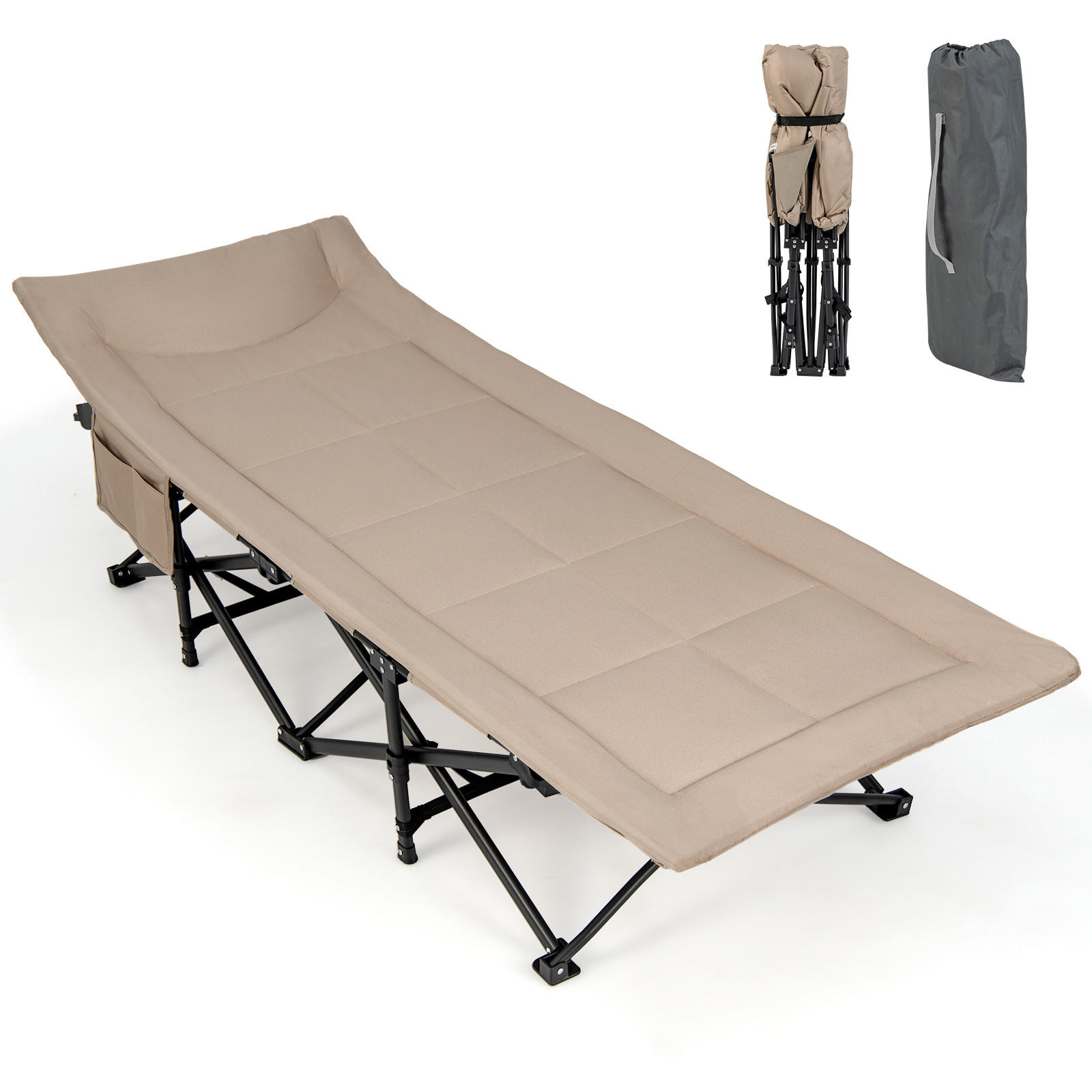 CAMPINGLIEGE Klappbare Khaki - Braun, Metall - COSTWAY