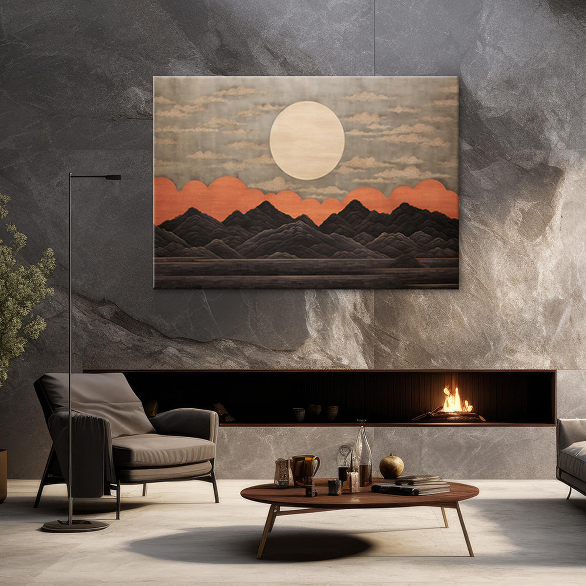 WANDBILD sonnenuntergang japan - Orange, Textil (60/40cm) - Feeby