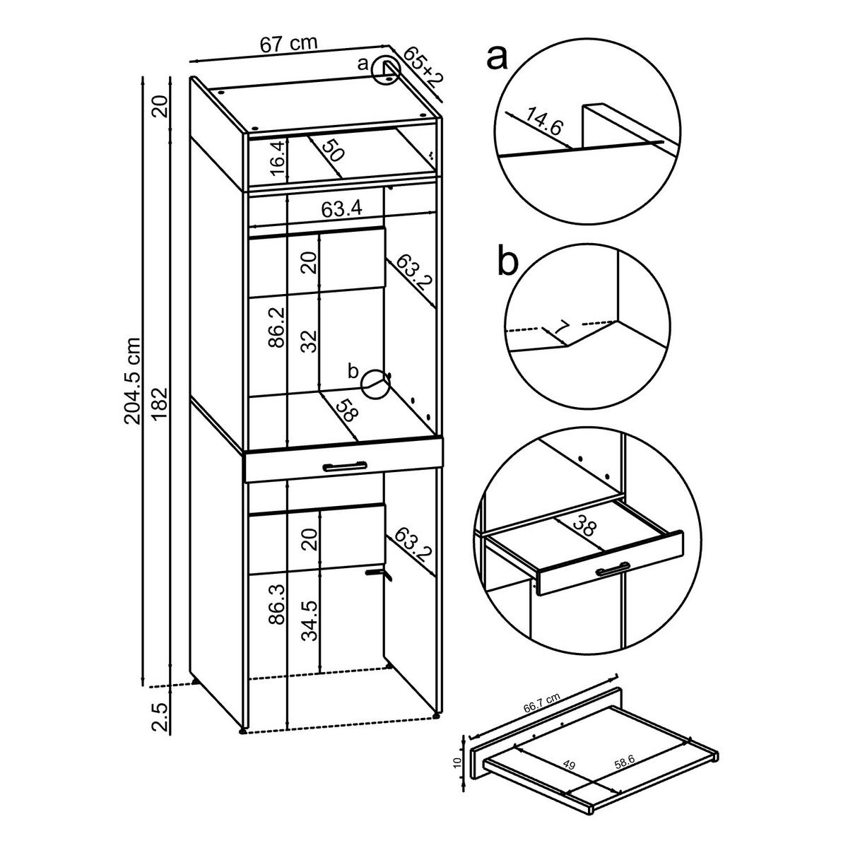WASCHMASCHINENSCHRANK DUO-I 67cm Breit, 205cm Hoch - Schwarz, Holzwerkstoff (67/205/67cm)