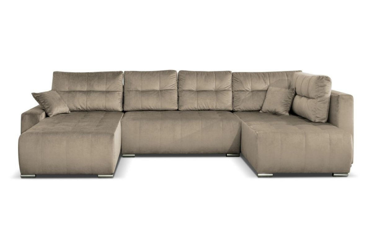 WOHNLANDSCHAFT Mediolan V U-Form mit Schlaffunktion und Bettkasten 358x190 cm beige - Beige, Holz (358/95/190cm) - Margaret Hadas24