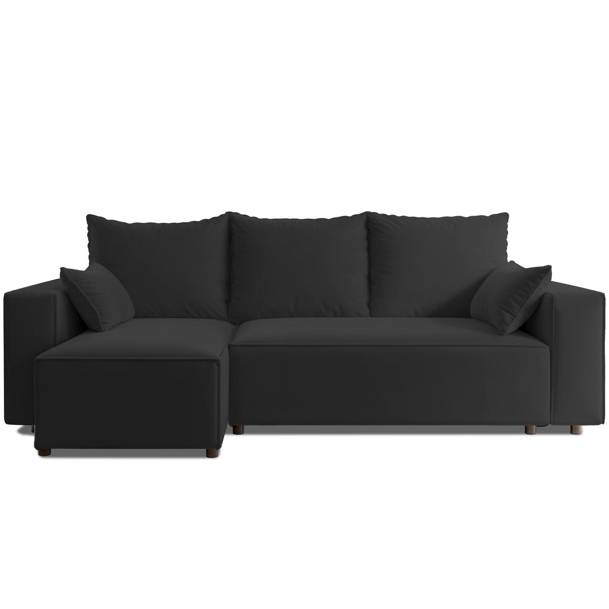 ECKSOFA Tobi mit Bettkasten und Schlaffunktion, L-Form, Velourstoff, Universal - Schwarz, Holzwerkstoff (246/145cm) - 4ALL HOME