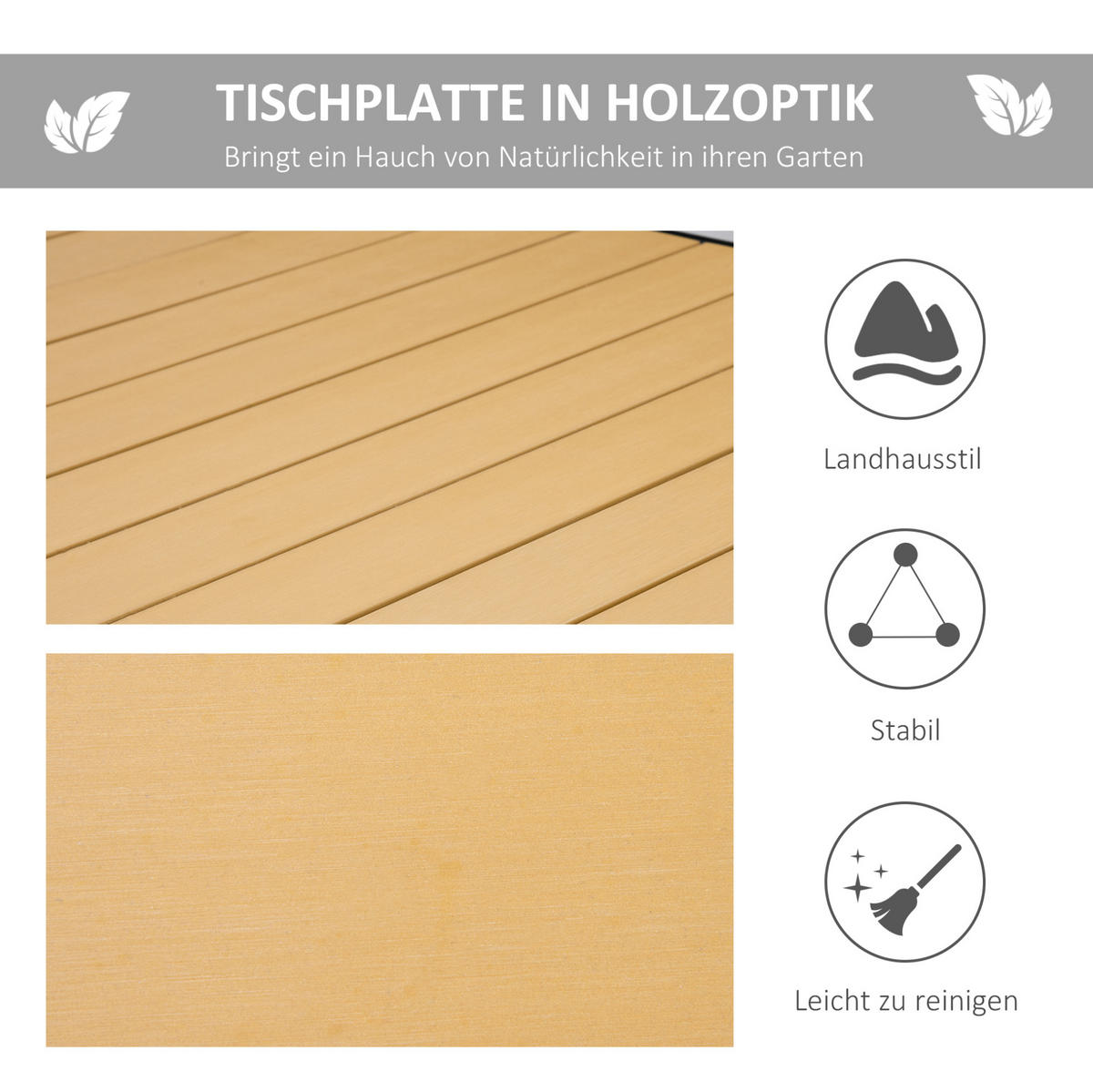 GARTENTISCH aus Aluminium 190x90x74 cm Naturholzoptik mit verstellbaren Fußpolstern - Naturfarben, Metall (190/90/74cm) - Modfu