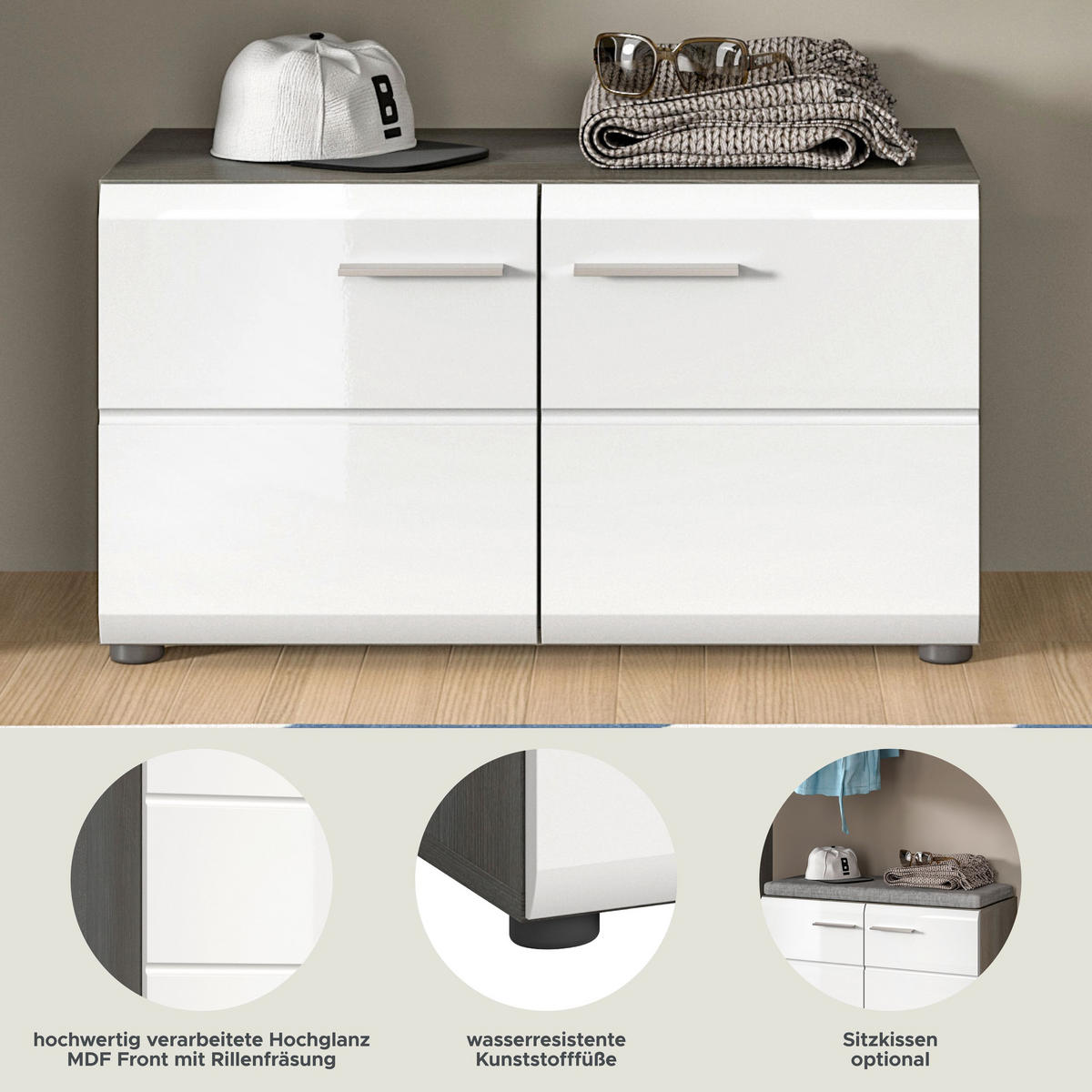 SITZBANK Ritmo (B/H/T: ca. 80/44/37 cm) in Rauchsilber Nachbildung/weiß hochglanz - Silberfarben, Holzwerkstoff (80/44/37cm)