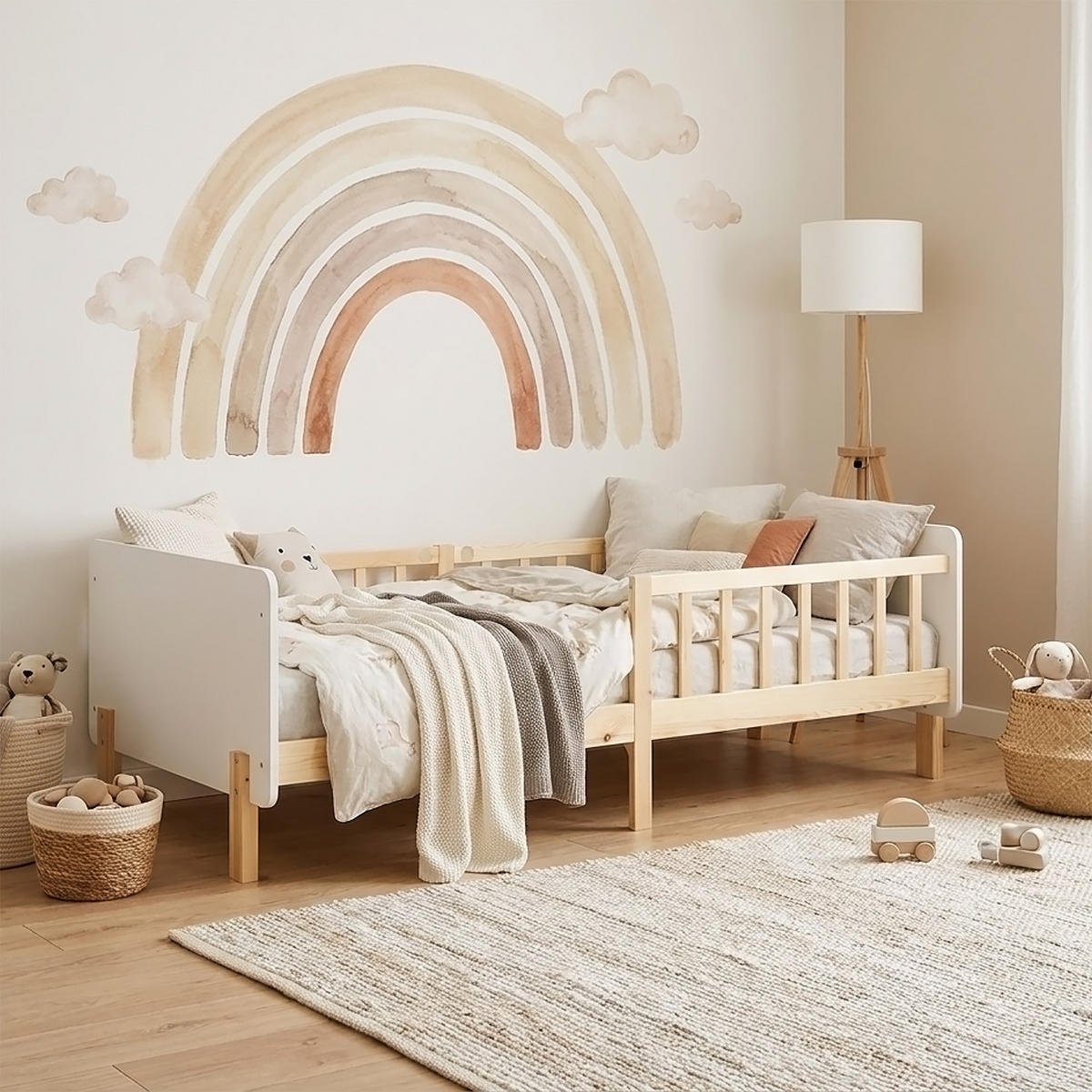 KINDERBETT Weiß 90/200 Lattenrost Rausfallschutz - Weiß, Holz (100/67/208cm) - Homestyle4u