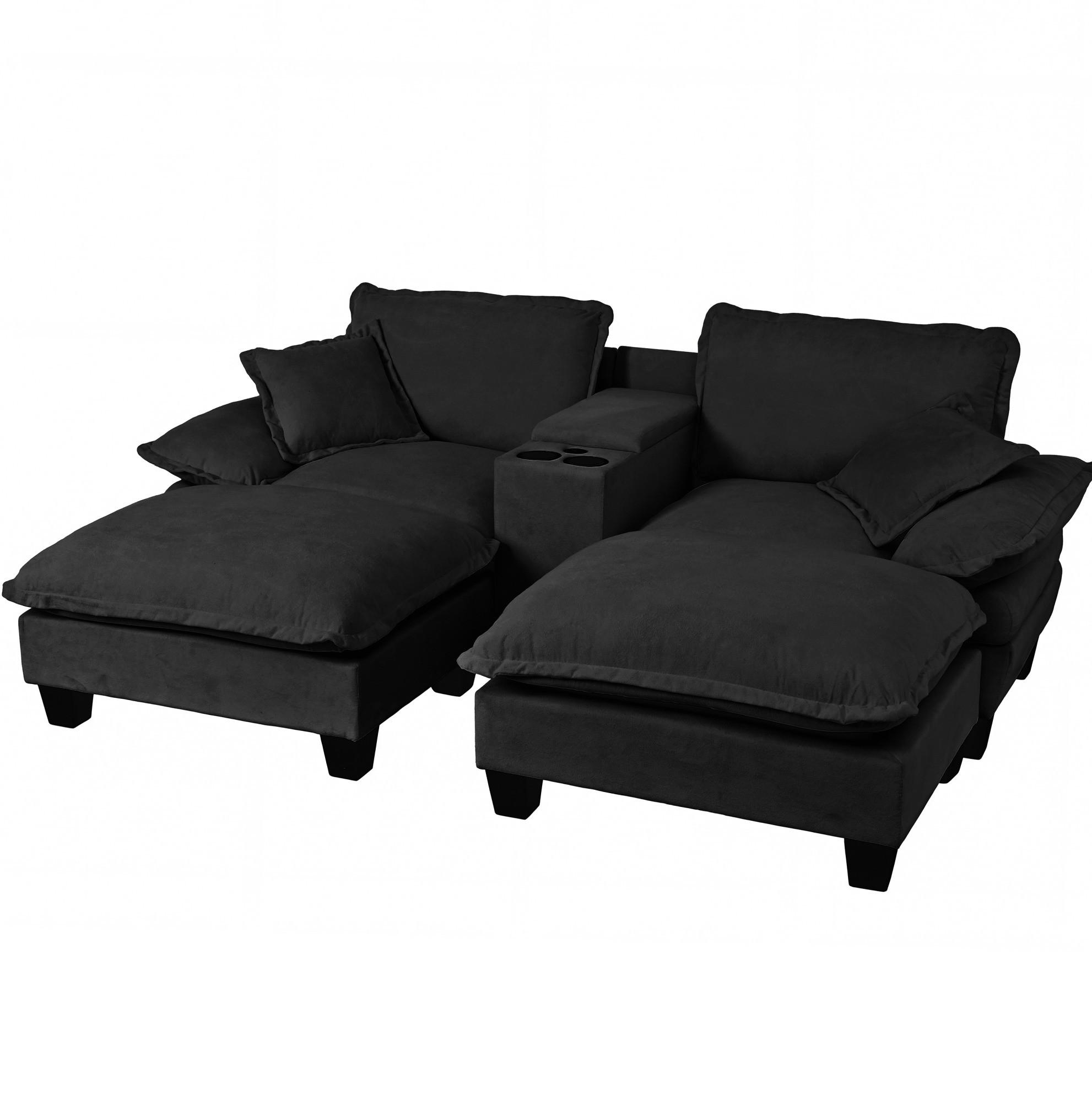 ECKSOFA 224/151/90 cm schwarz aus Chenille mit USB und Stauraum - Schwarz, Textil (151/224cm) - OKWISH