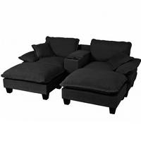 ECKSOFA 224/151/90 cm schwarz aus Chenille mit USB und Stauraum - Schwarz, Textil (151/224cm) - OKWISH