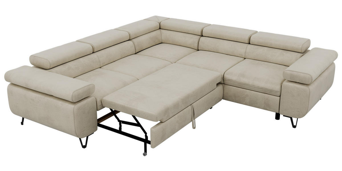 ECKSOFA QUADRO L - Beige Velvet - Rechts Seite - Beige/Schwarz, Textil/Metall (269/269cm) - MKS