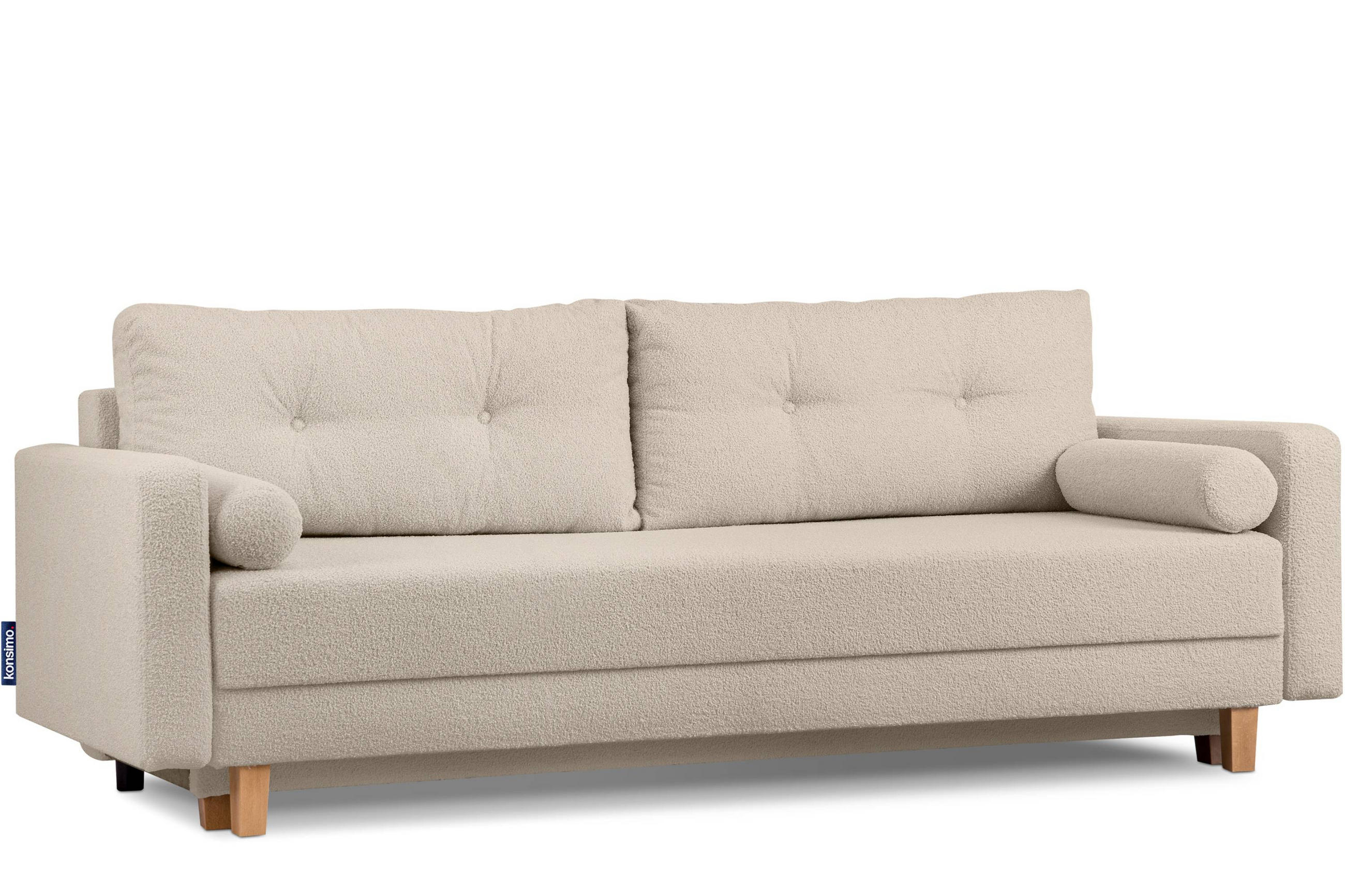 3-SITZER-SCHLAFSOFA ERISO mit weiche Sitzfläche und hohe Rückenlehne, Bouclé-Stoff, Creme - Creme/Braun, Textil (220/80/100cm) - KONSIMO®