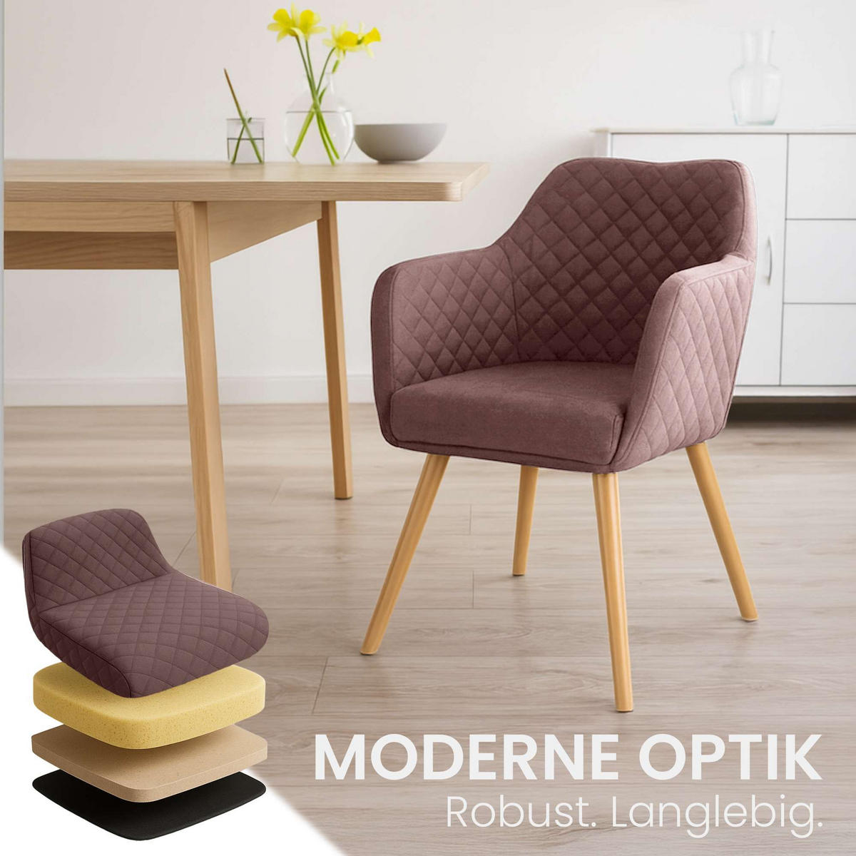 ESSZIMMERSTUHL Stoff Braun - Eukalyptusholzfarben/Braun, Holz/Textil (63/84/61cm) - CLP