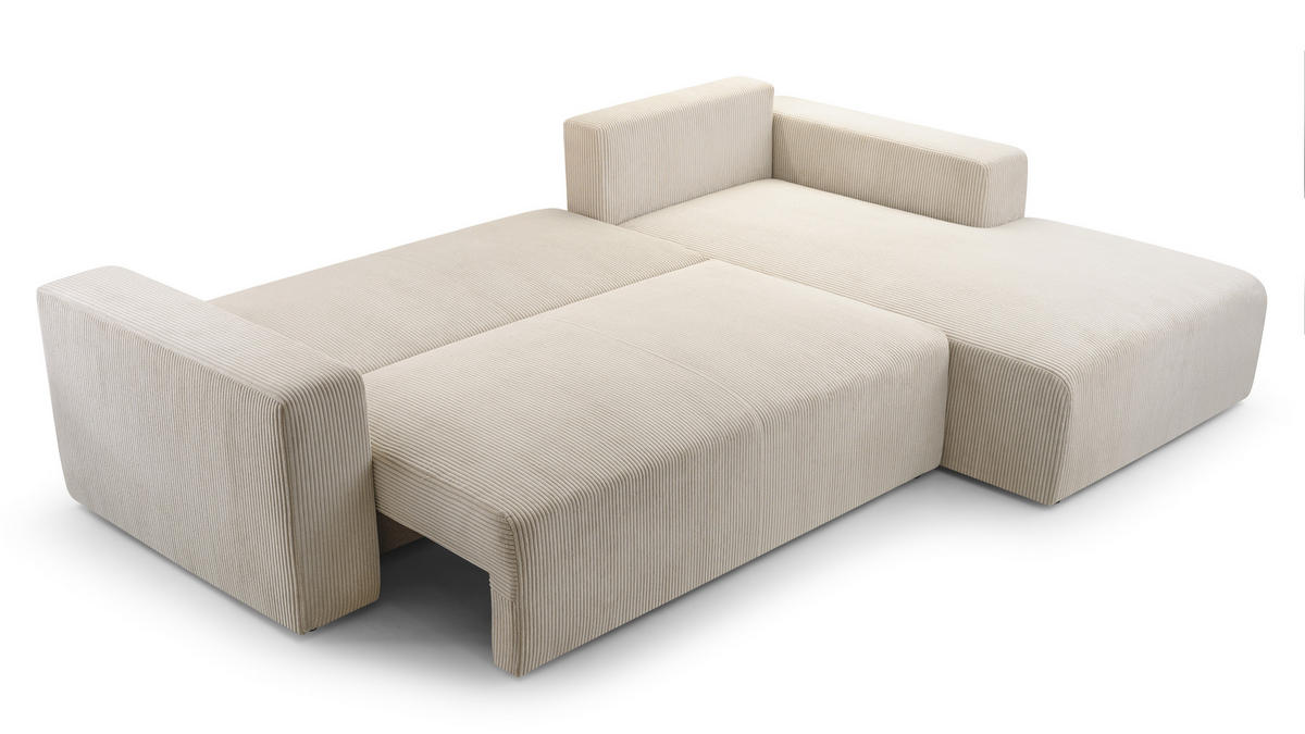 ECKSOFA PULA CORD HELLGRAU L - Rechts - Hellgrau/Schwarz, Kunststoff/Textil (279/187cm) - Luxkor24