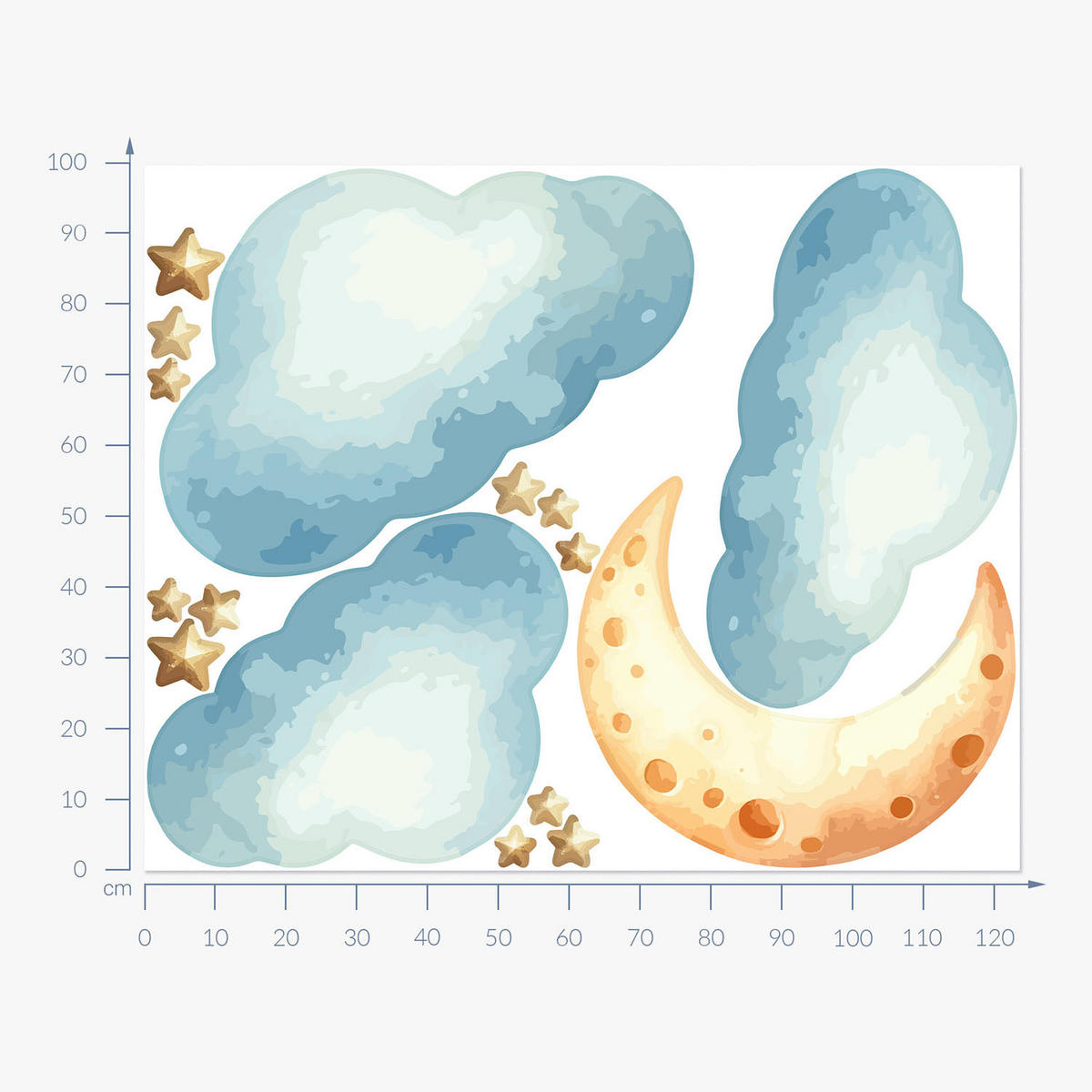 WANDAUFKLEBER 100x124cm - Mond, Wolken, Himmel - Multicolor, Kunststoff (100/124/0.1cm) - Wallfluent