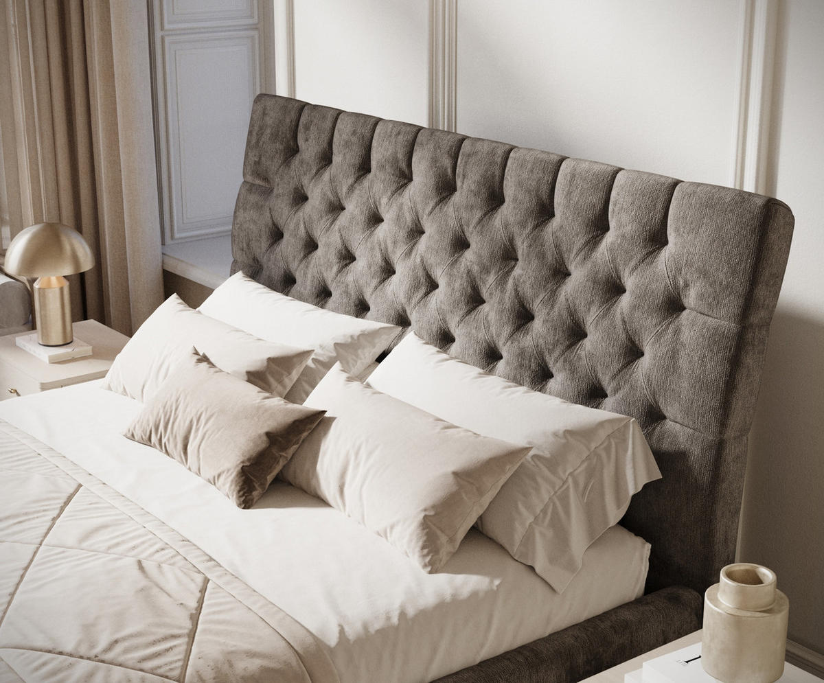 POLSTERBETT Vezzola Grau Braun 180/200 cm im Chenille-Stoff - Graubraun/Naturfarben, Holz/Holzwerkstoff (180/200cm) - Maison de Reve