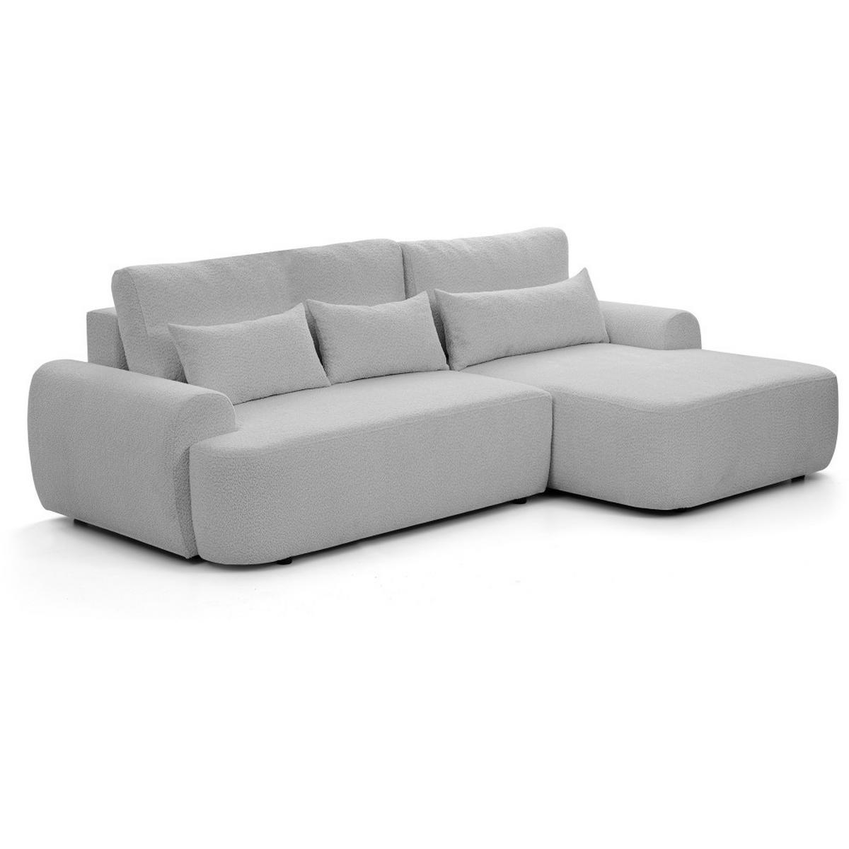 ECKSCHLAFSOFA Oliver im Bouclé-Gewebe, Hellgrau, rechts - Hellgrau/Schwarz, Textil (266/160cm) - Beautysofa
