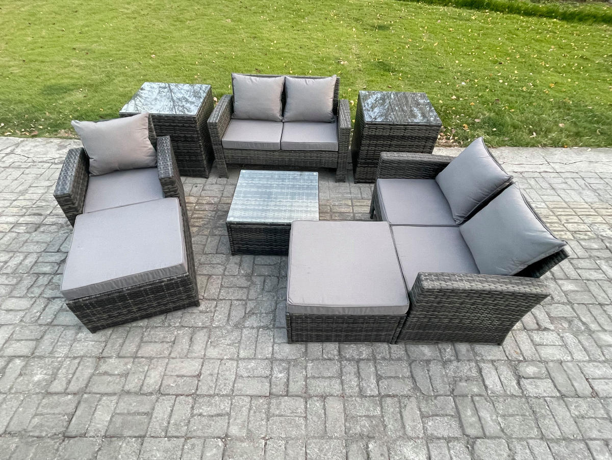 GARTENSET Polyrattan Dunkelgrau 7-Sitzer - Dunkelgrau, Metall - Fimous
