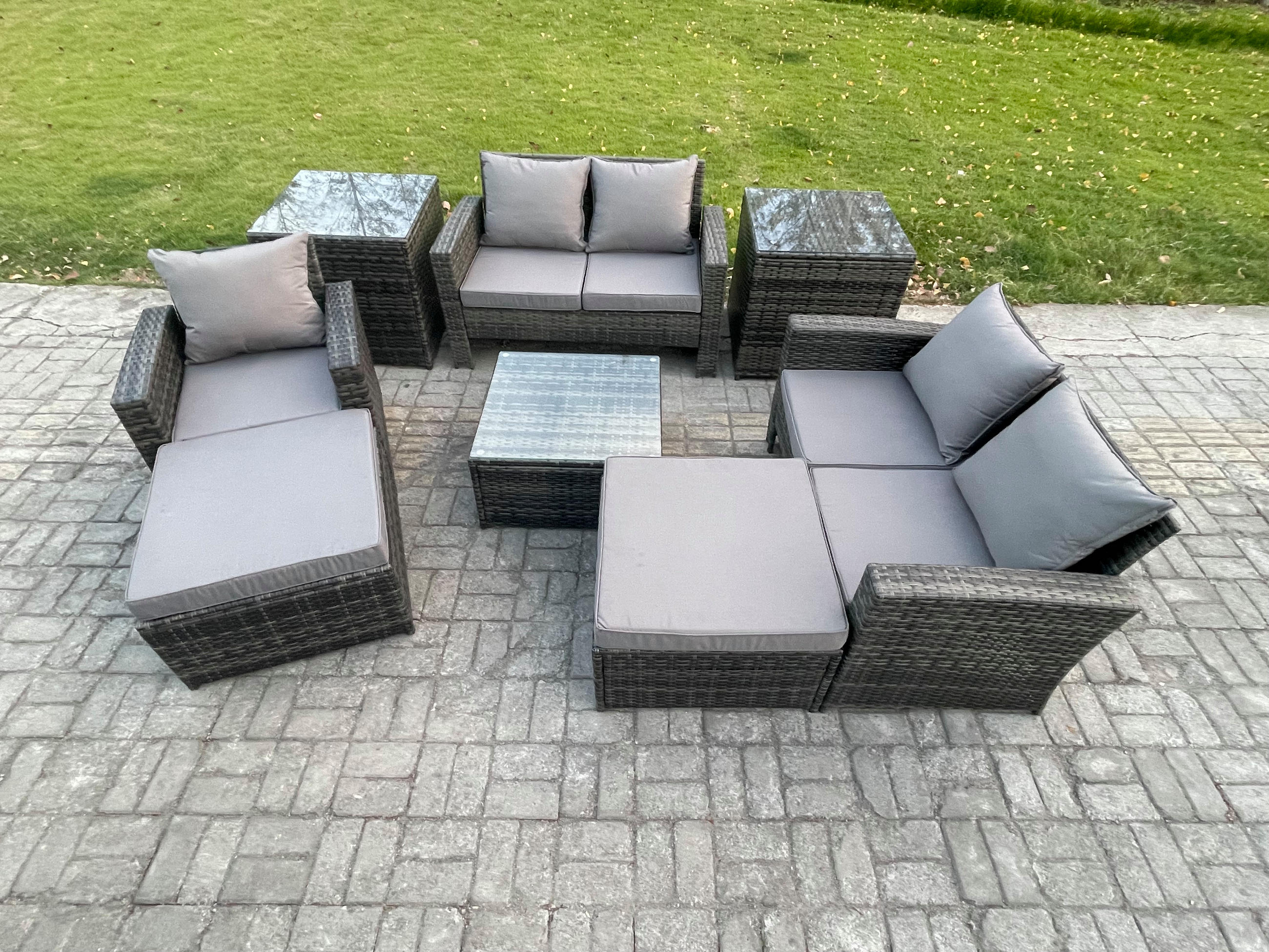 Thumbnail - Fimous Gartenset, Dunkelgrau, Metall, 7-Sitzer, quadratisch, Loungemöbel, Loungemöbel-Sets