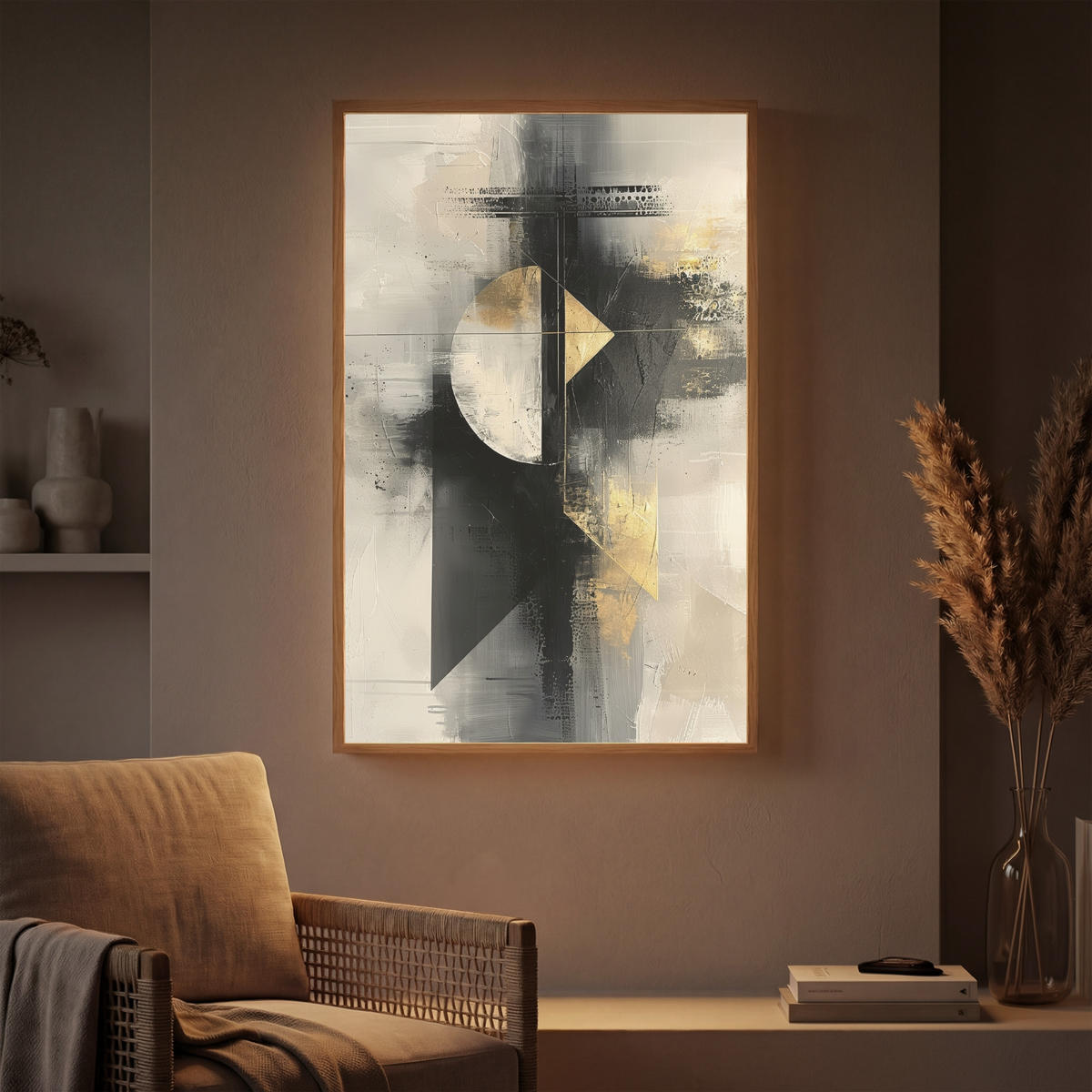 WANDLEUCHTE MIT AKKU Abstrakt - Schwarz - Farbe - Modern 60x90 cm - Grau, Holzwerkstoff (60/90/8cm) - OnlyWow