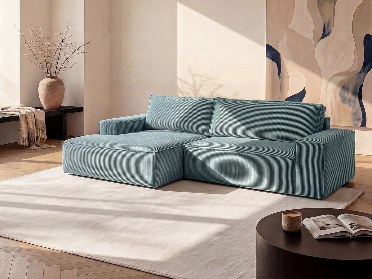 SCHLAFSOFA - 4 Personen-Sitzer - Samt, Stoff - Türkisblau - - Hellblau, Textil (267/85/167cm) - Vente-Unique