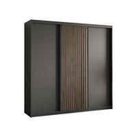 SCHWEBETÜRENSCHRANK VONTE 200/205/60 cm 3-türig mit Lamellen Schwarz - Eiche Wotan/Schwarz, Holzwerkstoff (200/205/60cm) - MASSENO