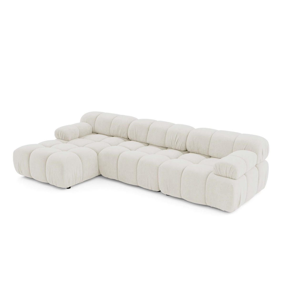 MODULARES Ecksofa MOMENTUM L, Links, Breite 282 cm, strukturierter Stoff, Weiß - Chromfarben/Weiß, Holz/Textil (282/155cm) - Muffo