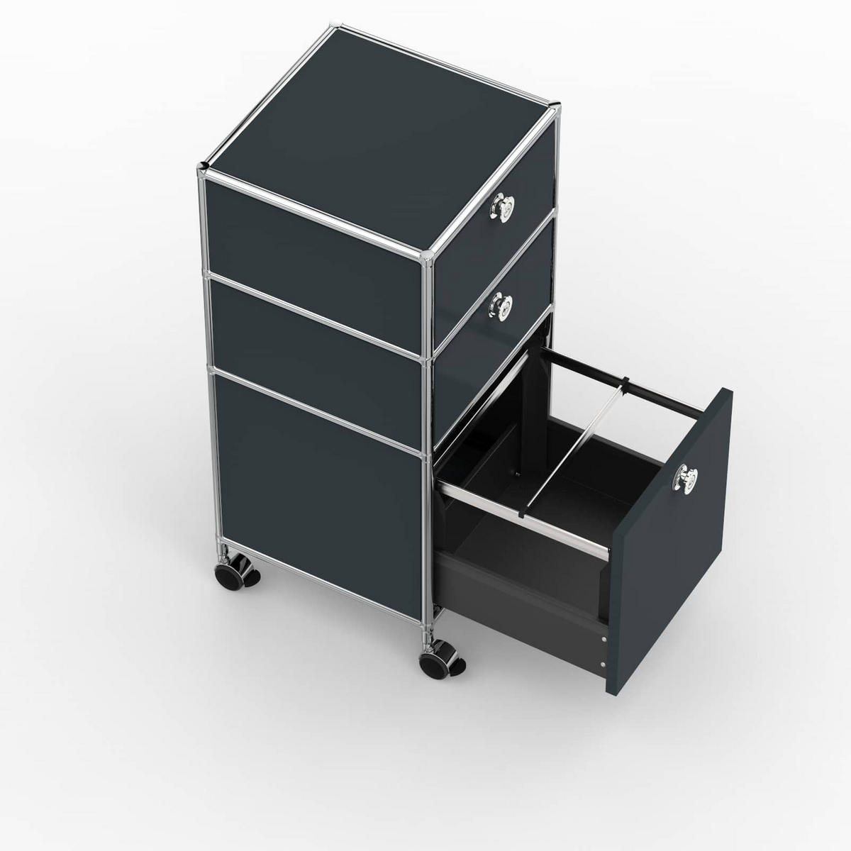 BÜRO-ROLLCONTAINER, Metall, 40 cm, 2 Schubladen + 1 Hängeregistratur, Anthrazitgrau - Chromfarben/Silberfarben, Metall (40/87.9/39.7cm) - Versee