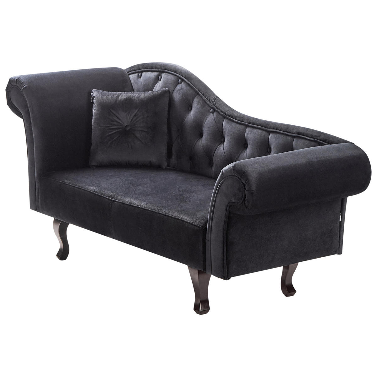ČALOUNĚNÉ LEHÁTKO CHAISE LONGUE LEVOSTRANNÉ Sametová látka Černé s polštářem Lattes II - černá/hnědá, textil (192/81/59cm) - Beliani
