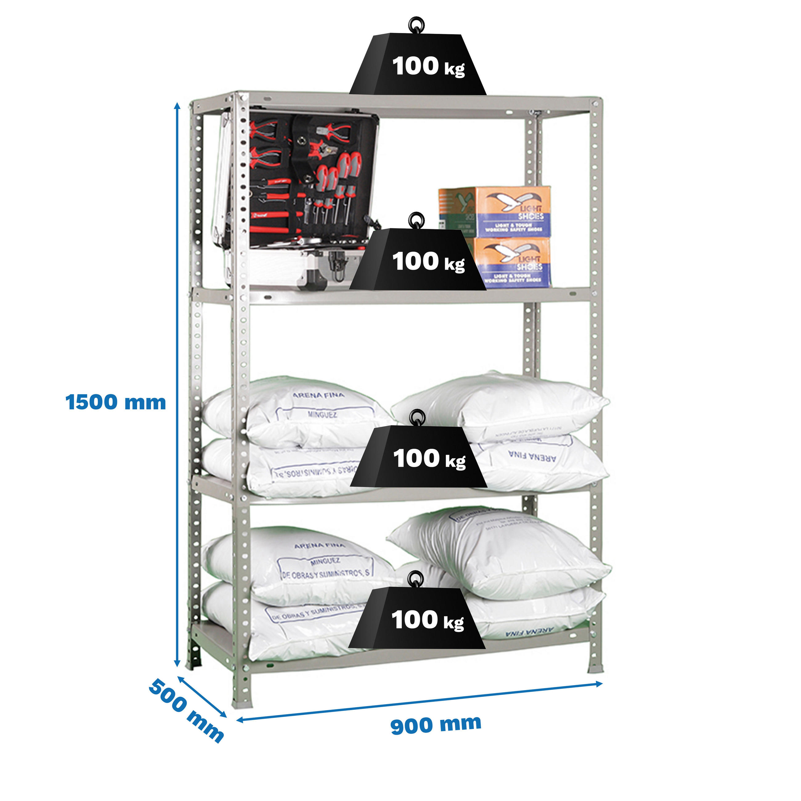 SCHRAUBREGAL PANDA MID | HxBxT 150x90x50cm | Fachlast 100kg | Grau - Grau, Metall (90/150/50cm) - PROREGAL
