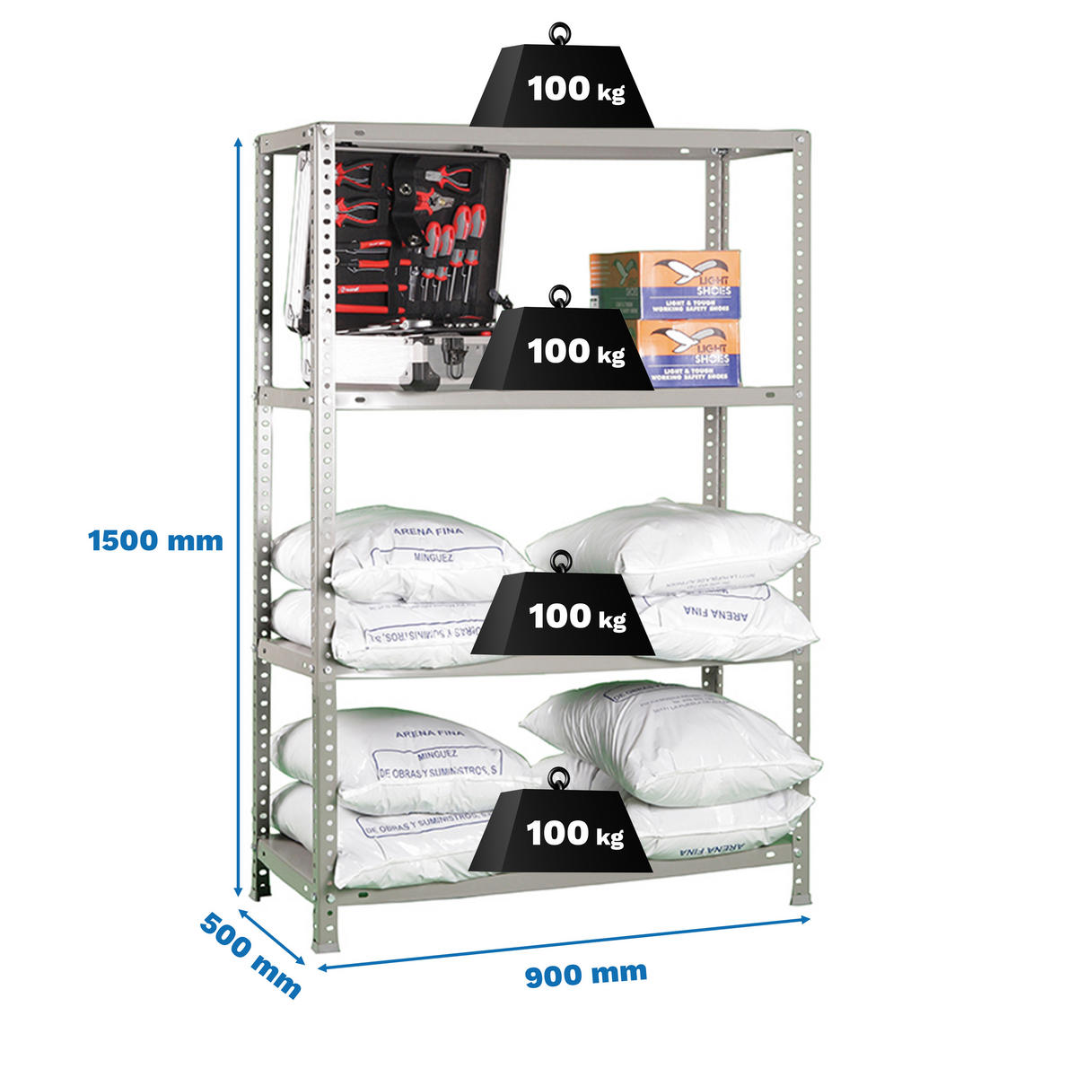 SCHRAUBREGAL PANDA MID | HxBxT 150x90x50cm | Fachlast 100kg | Grau - Grau, Metall (90/150/50cm) - PROREGAL