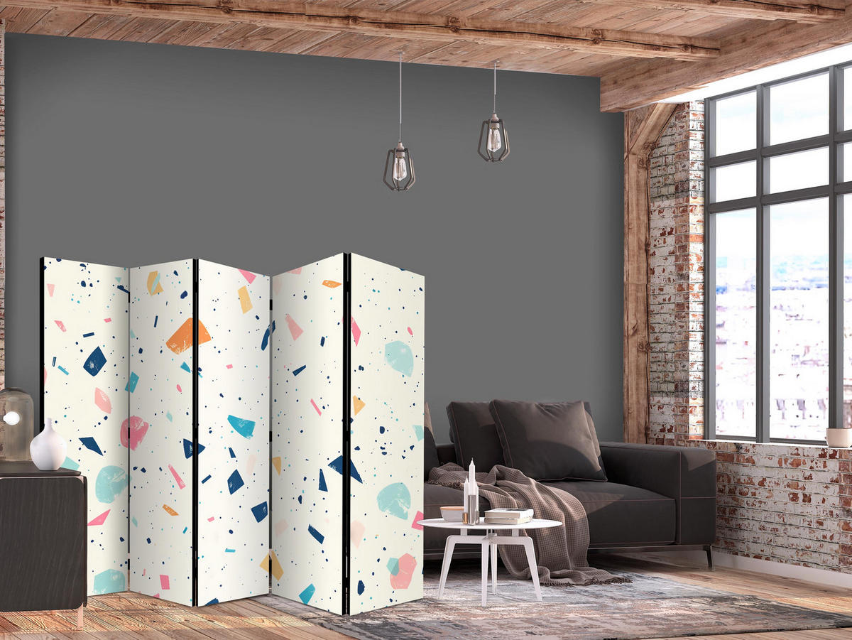 PARAVENT Beidseitig Bedruckter 5-tlg 225x172 cm Abstrakte Steine - Multicolor, Holz/Textil (225/172/3cm) - Muralo