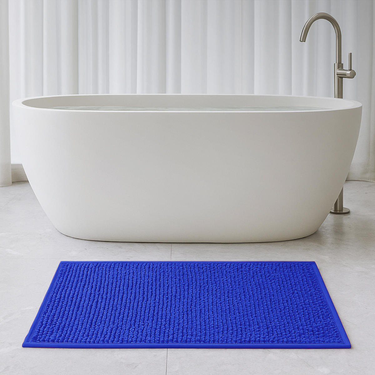 BADEMATTE Chenille 60x90cm Blau - Blau, Textil (90/60cm) - Bestlivings