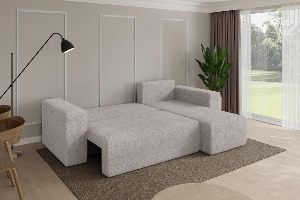 ROHOVÁ SEDAČKA s funkcí spaní, otoman vpravo SENO-L 249x139x85 světle šedá velur - černá/světle šedá, kompozitní dřevo/textil (249/139cm) - ALTDECOR
