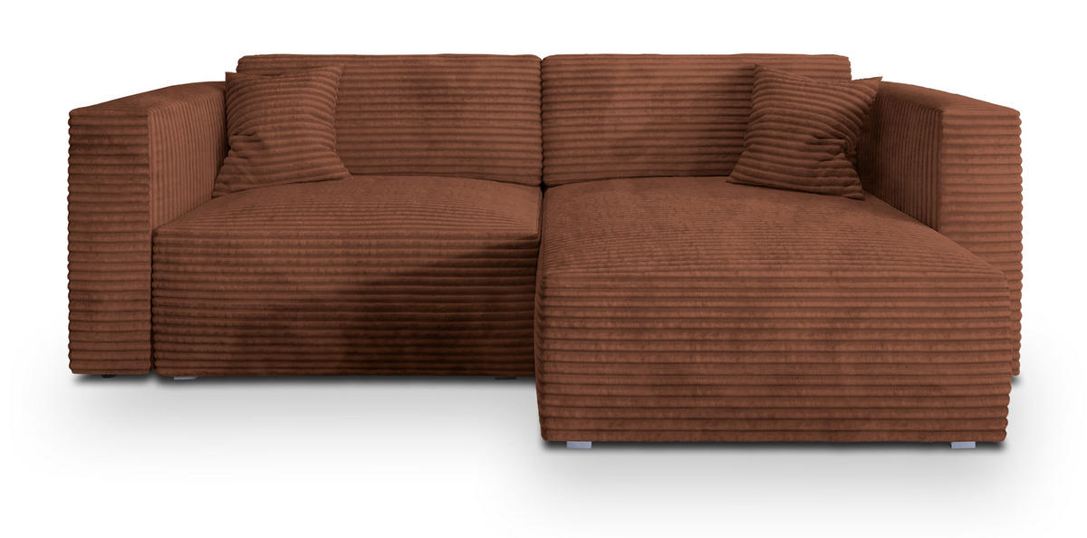 ECKSOFA NERIO Braun Kordstoff mit Schlaffunktion - Braun, Holz (245/148cm) - MASSENO