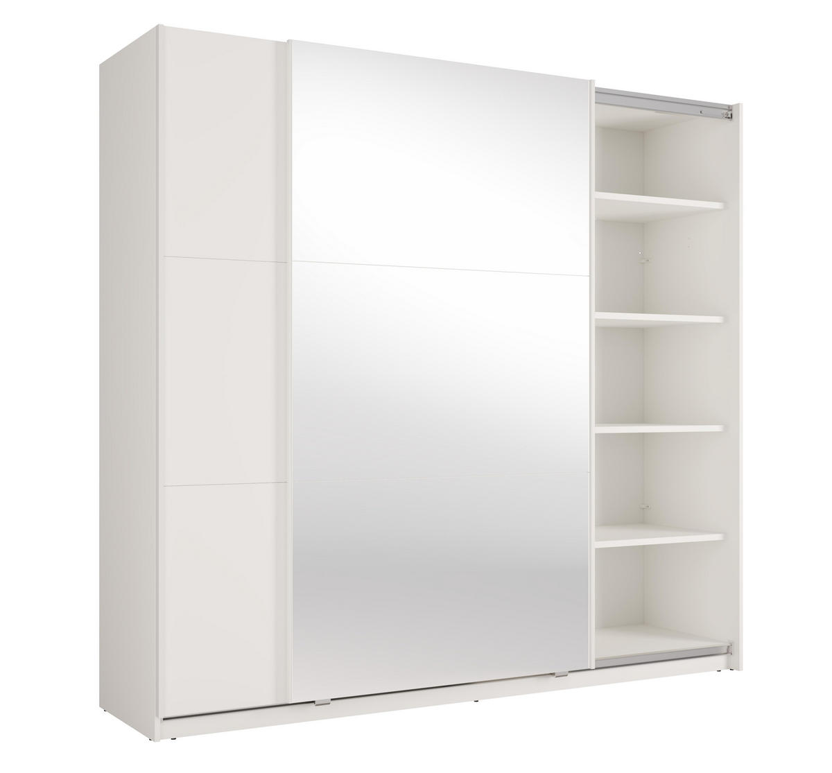 SCHWEBETÜRENSCHRANK Lunoria 221 cm Weiß mit Spiegel - 221/207/60 cm - Weiß, Holz/Holzwerkstoff (221/207/60cm)