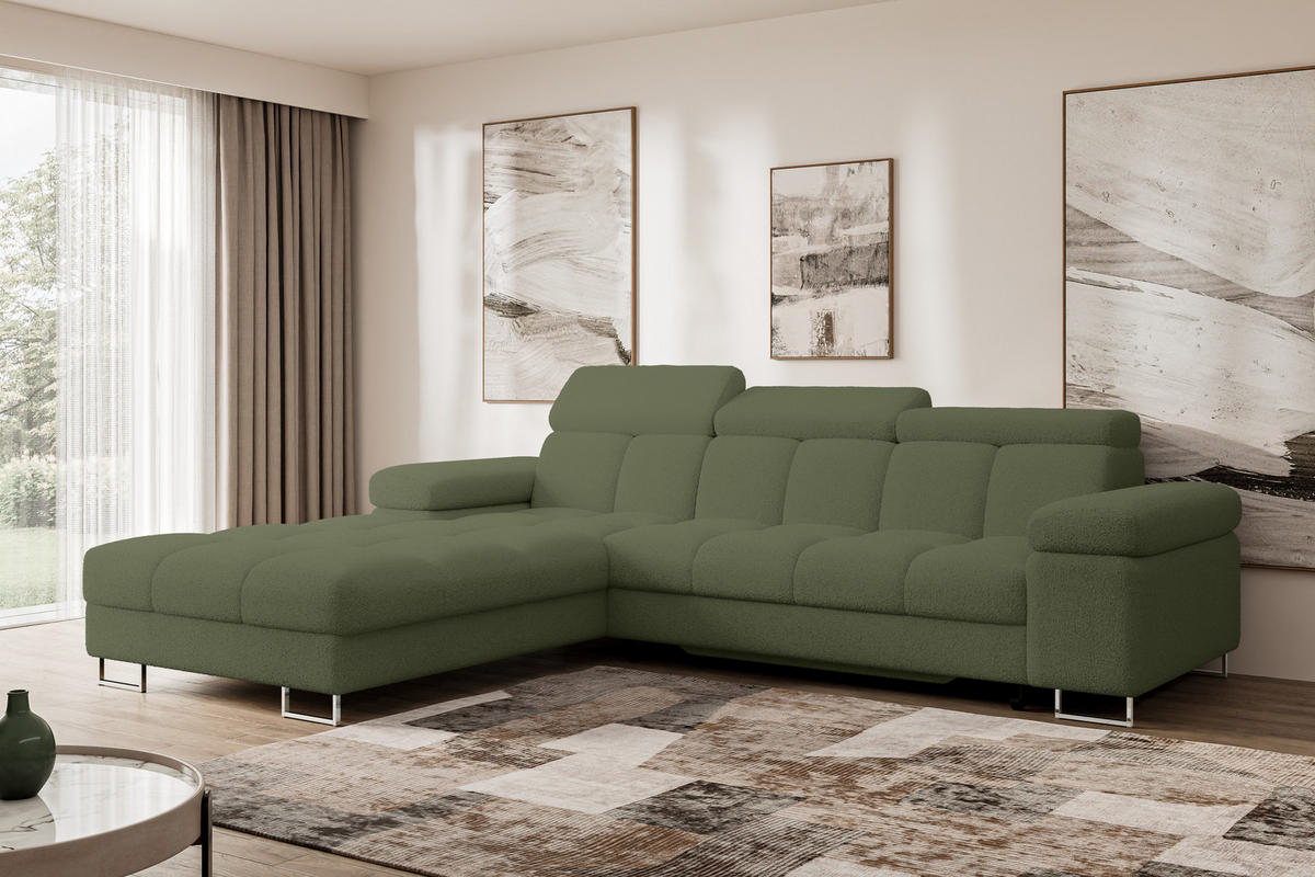 ECKSOFA mit Schlaffunktion Ottomane Links COMA L 271x203x79 Grün Bouclé - Smaragdgrün, Holzwerkstoff/Textil (271/203cm) - ALTDECOR