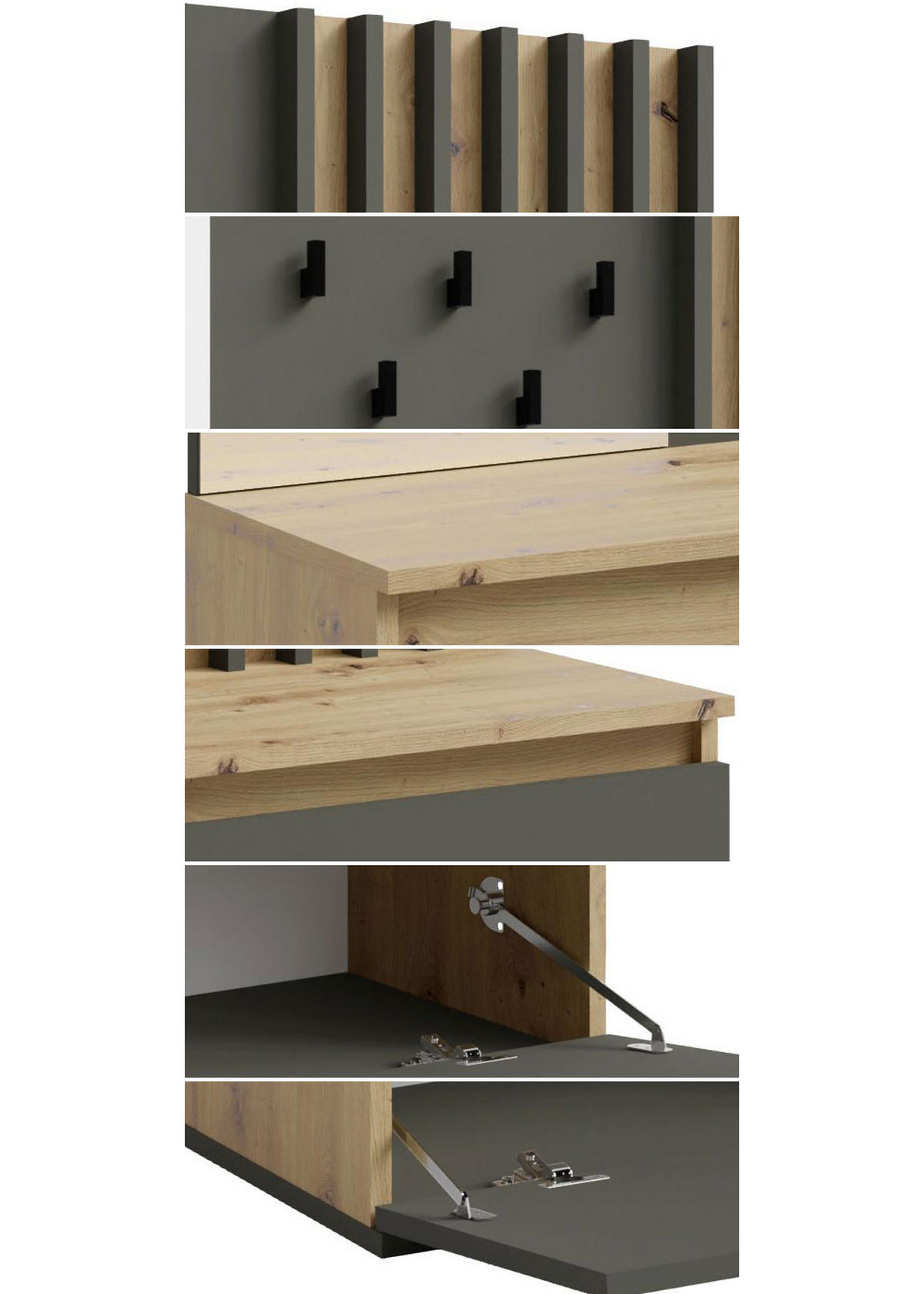 GARDEROBE Doris artisan eiche graphitgrau 120 cm / 34 cm / 202 cm - Graphitfarben/Grau, Holz/Holzwerkstoff (120/202/34cm) - Feldmann-Wohnen