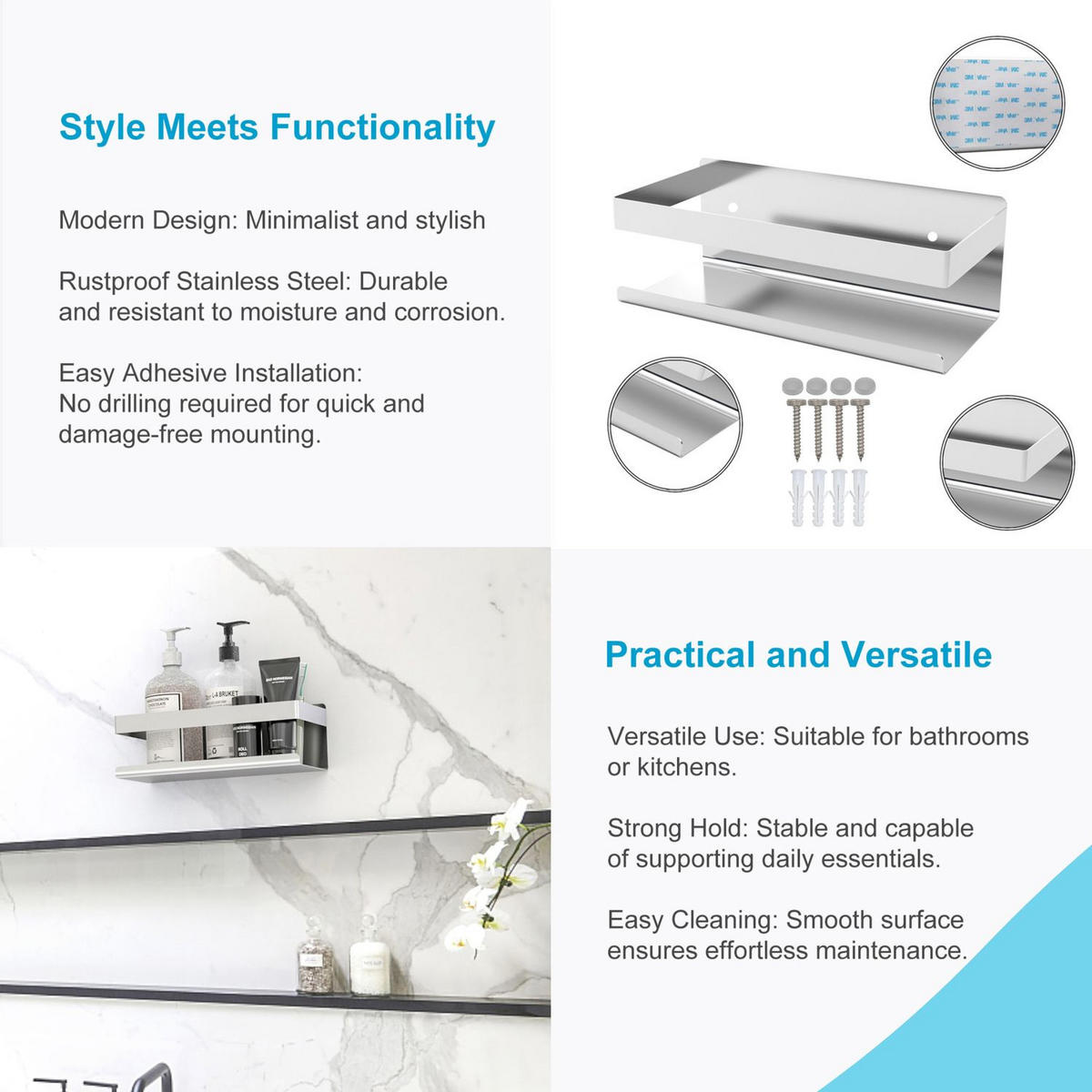 DUSCHREGAL Selbstklebend 23/10/8 (Silber) - Silberfarben, Metall (10/8/23cm) - Intirilife