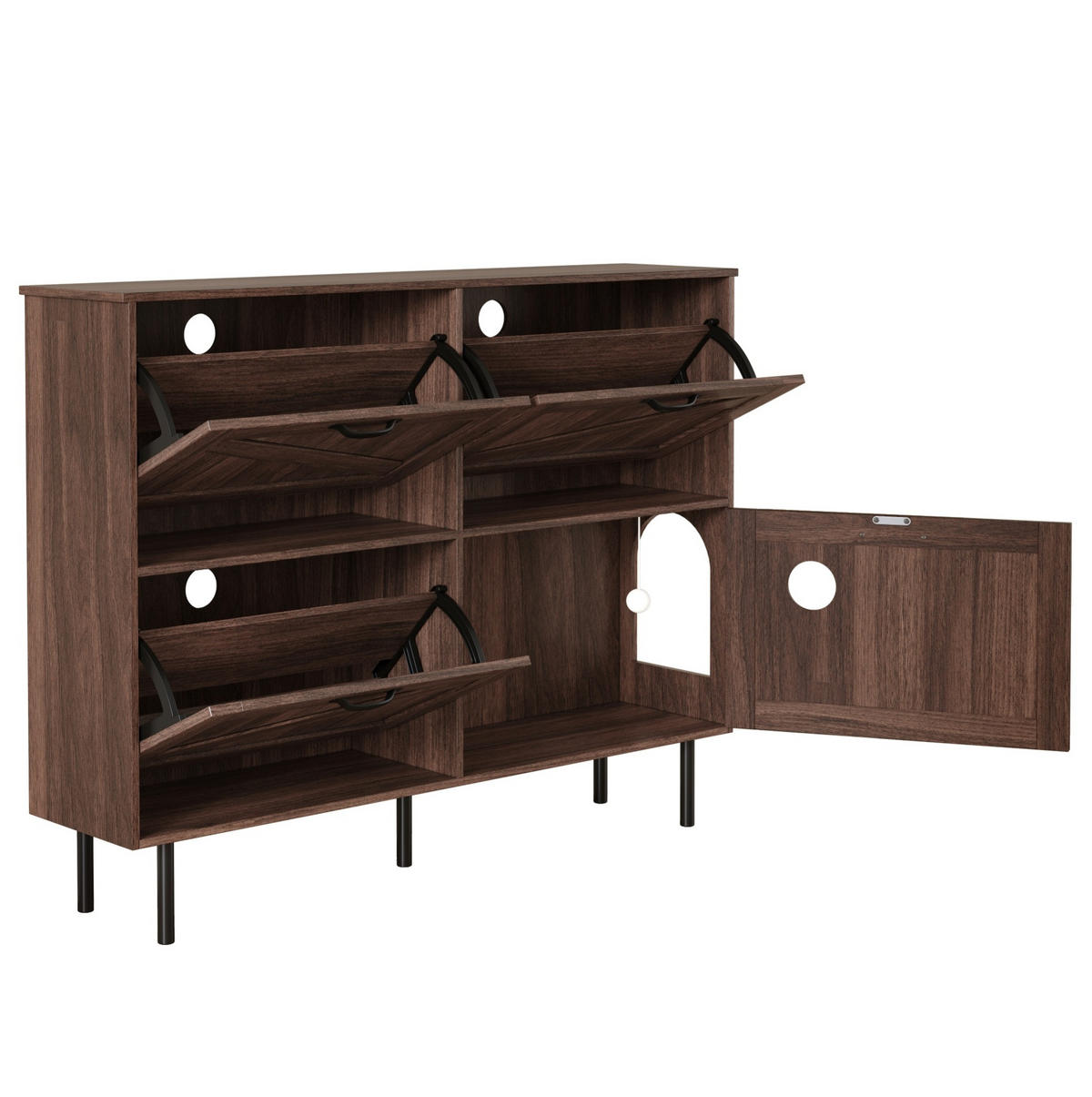 SCHUHSCHRANK 120/28/92 cm in Walnussfarben mit 4 Türen und Katzen-Spielmodul - Walnussfarben, Holzwerkstoff (120/92/28cm) - Flora Grace