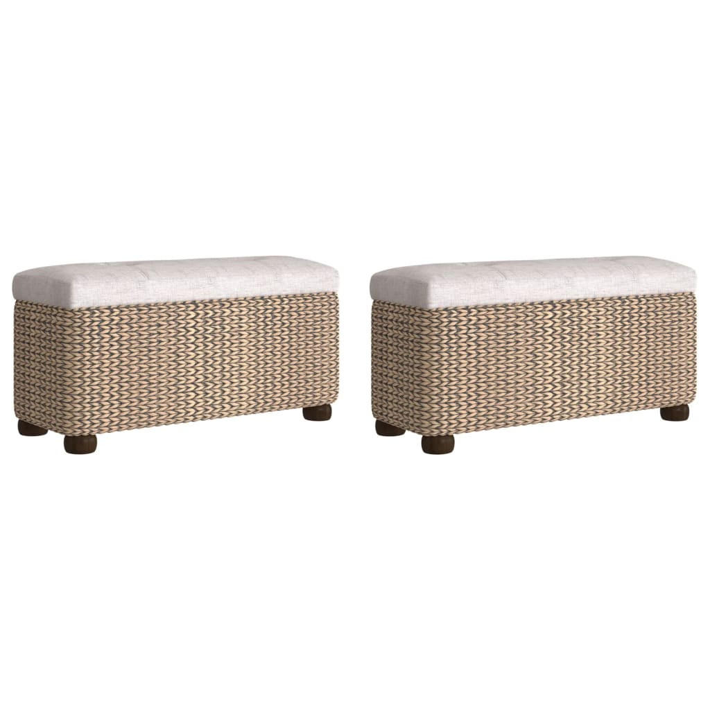 SITZBÄNKE Mit Stauraum Und Kissen In Grau 2er Set 69 Cm Rohrkolben - Grau, Holzwerkstoff (27/36/69cm) - vidaXL