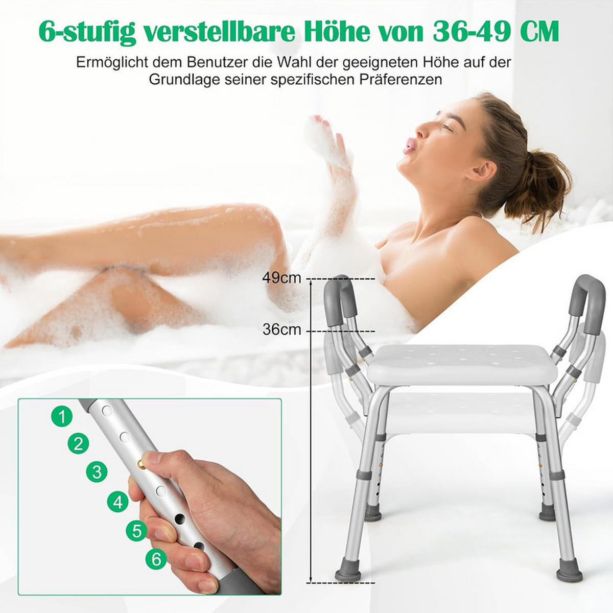 DUSCHHOCKER höhenverstellbar grau - Grau, Metall (59/54/40cm) - COSTWAY