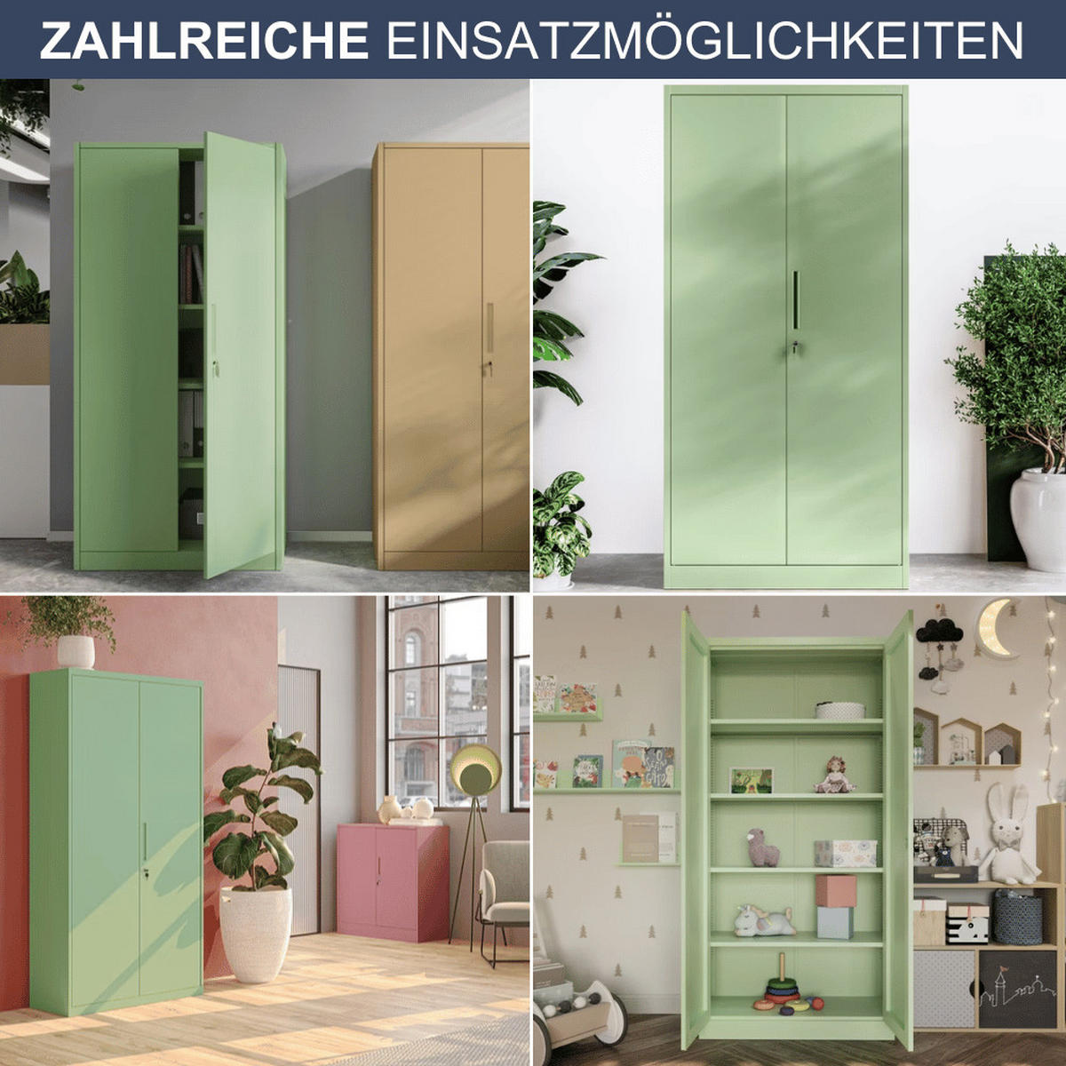 AKTENSCHRANK abschließbar KADO mit Flügeltüren 185x90x40cm Pastellgrün - Pastellgrün, Metall (90/185/40cm) - DELUKE