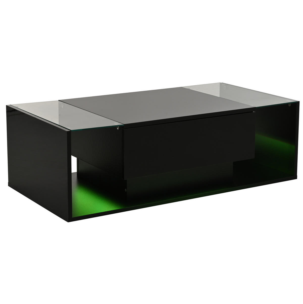 COUCHTISCH aus Spanplatte und Glas 100x50x31 cm in Schwarz mit LED & Schublade - Schwarz, Holzwerkstoff (100/50/31cm) - Modfu