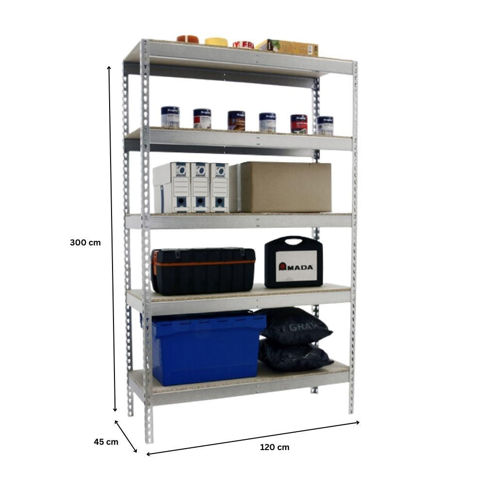 SCHWERLASTREGAL EXTREM WOOD YETI FIVE | HxBxT 300x120x45cm | Fachlast 400kg | Verzinkt - Silberfarben, Metall (120/300/45cm) - PROREGAL
